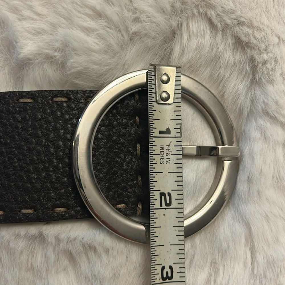 Fendi Dark Brown Leather Belt with Silver Round Buckle